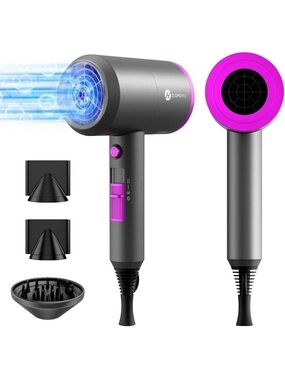 slopehill Professional Ionic Hair Dryer 1800W Fast Dry 2 Nozzle Diffuser
